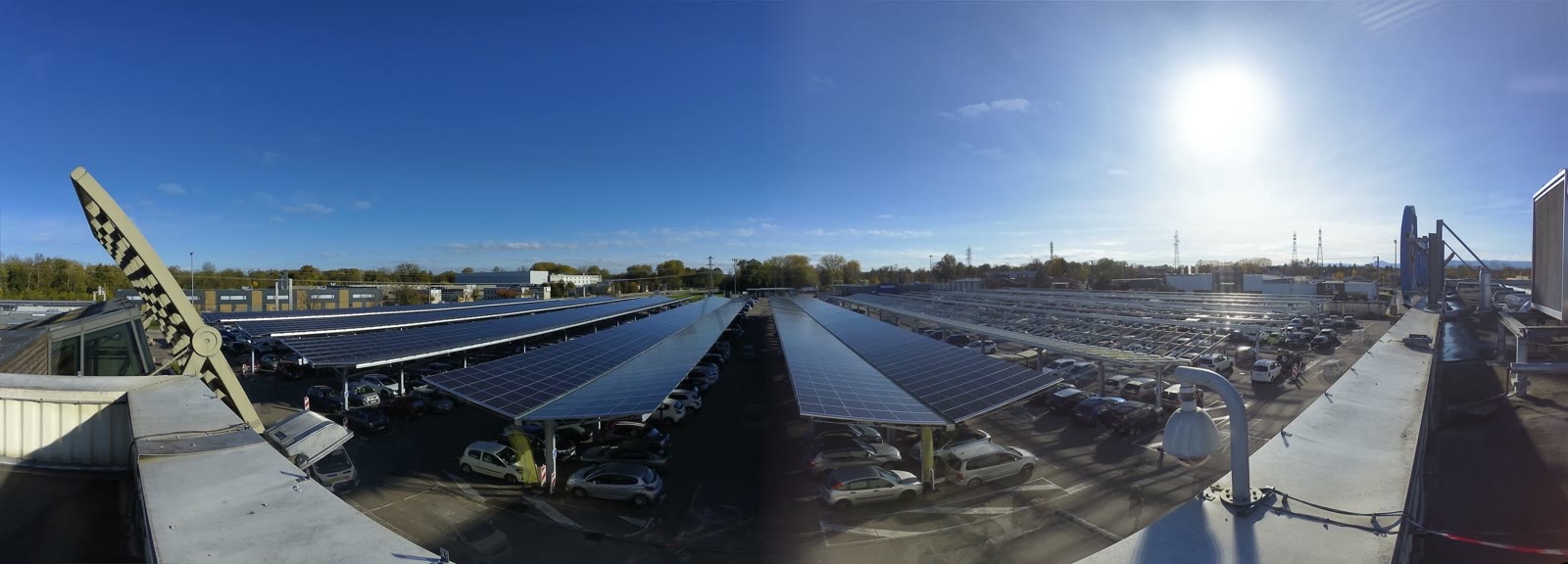 Pose d'ombrières photovoltaïques sur le parking E.Leclerc de Geispolsheim, image du timelapse